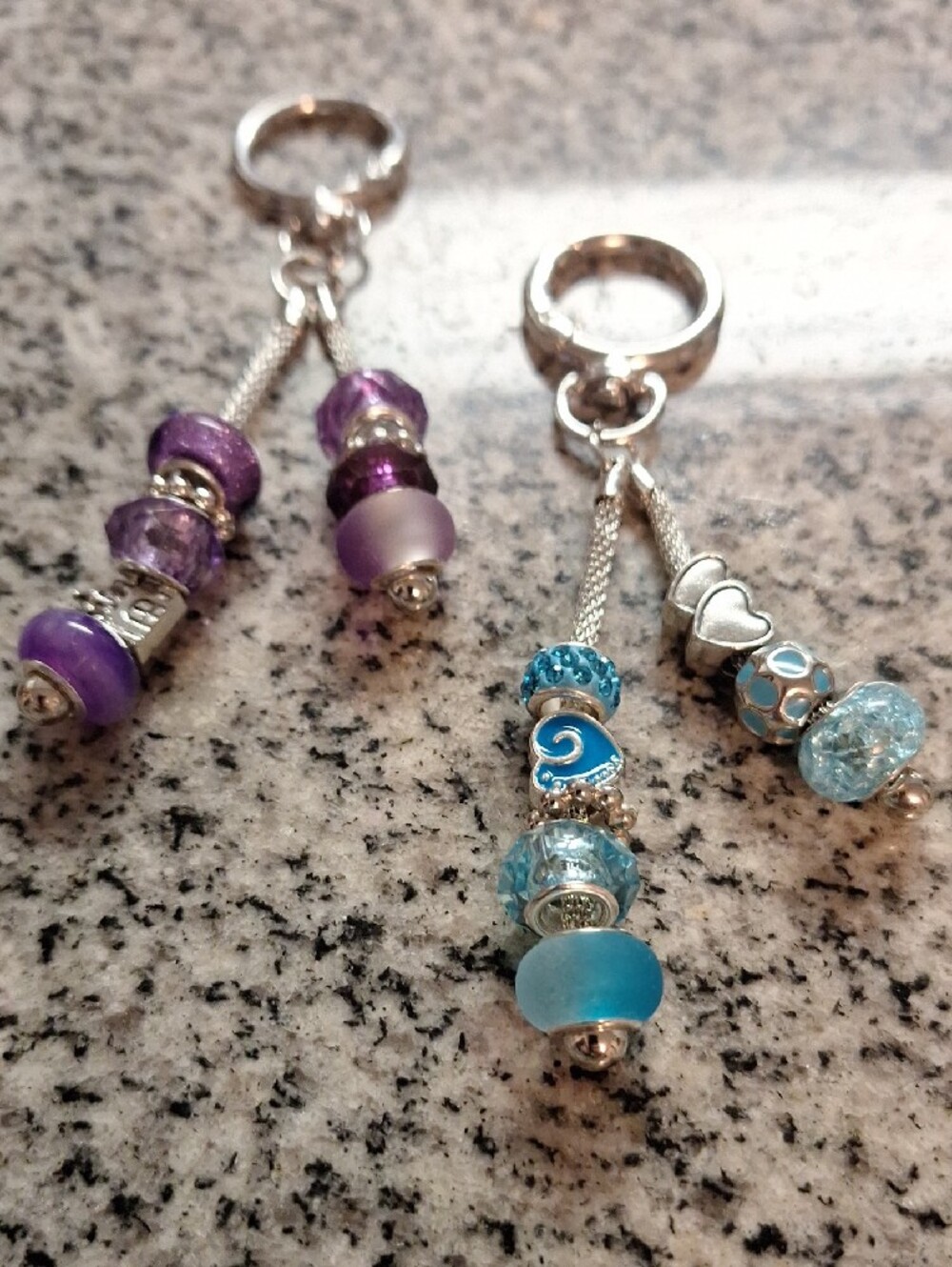Purple and Blue Beaded Charm Keychains - Picture 4 of 6